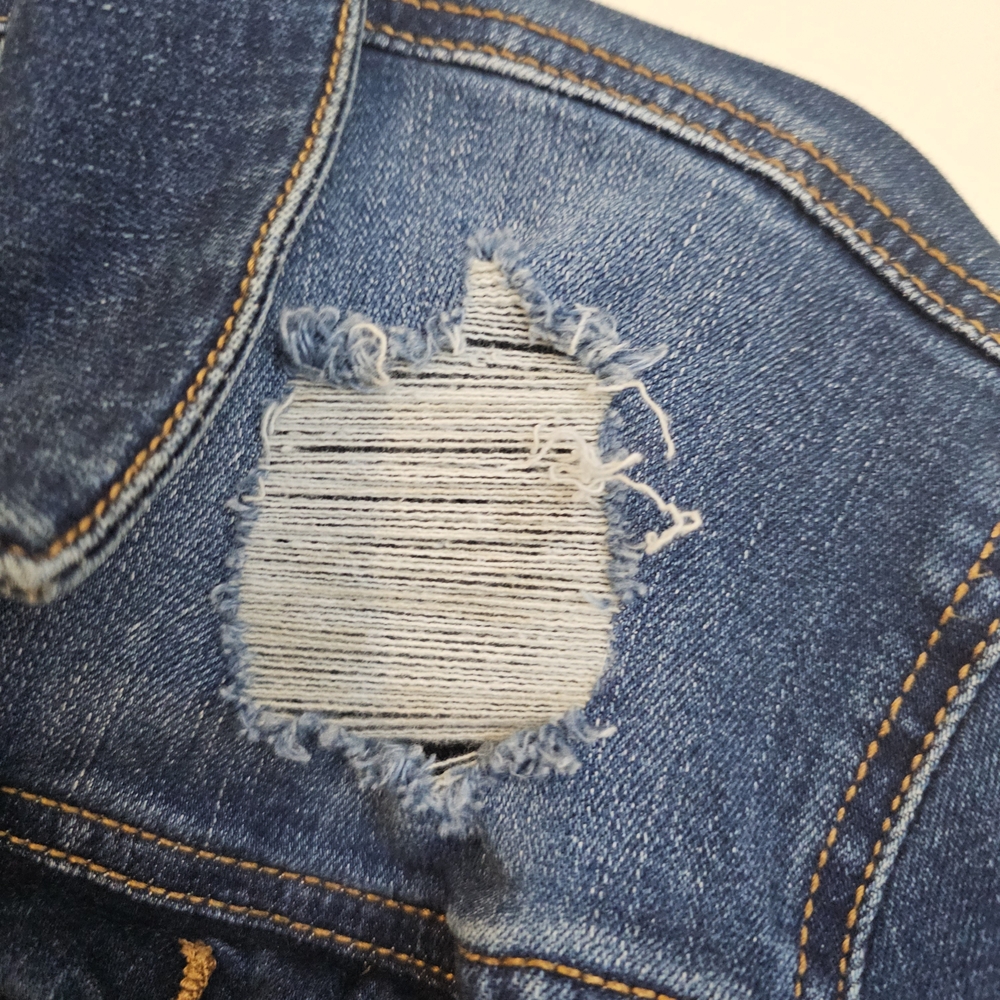 Love & Legend Distressed Dark Blue Denim Jean  Jacket SZ 14 - Picture 5 of 14